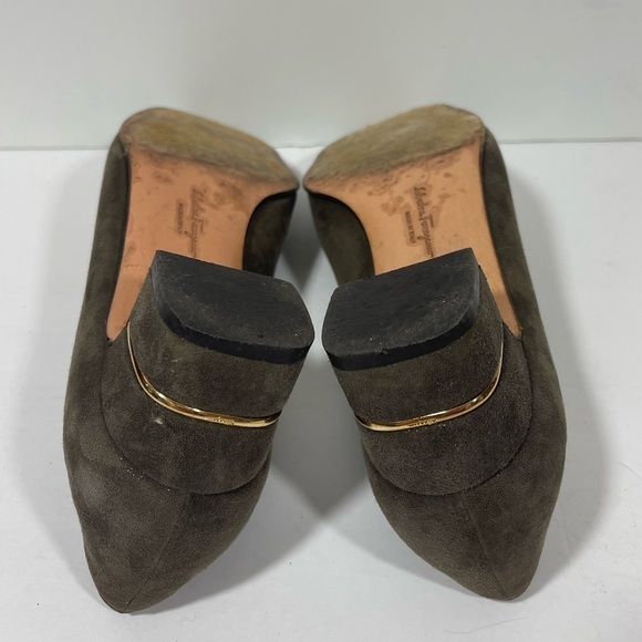 Salvatore Ferragamo Brown Suede Pump Women's Block Heel 6.5 - Picture 6 of 12